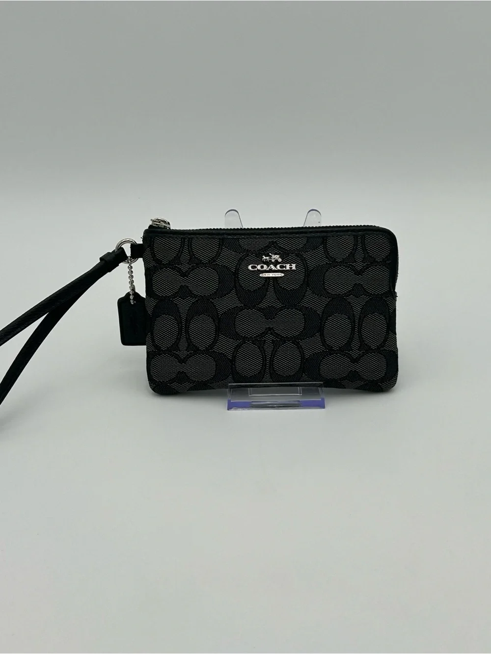 Coach Signature Black Denim Zip Wristlet